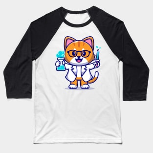 Cute Cat Scientist Cartoon Baseball T-Shirt
